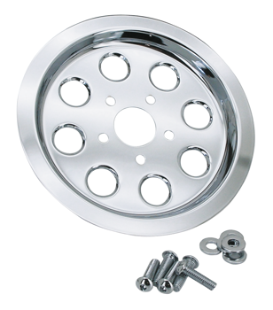 CHROME 8-HOLE REAR WHEEL BELT PULLEY INSERTS